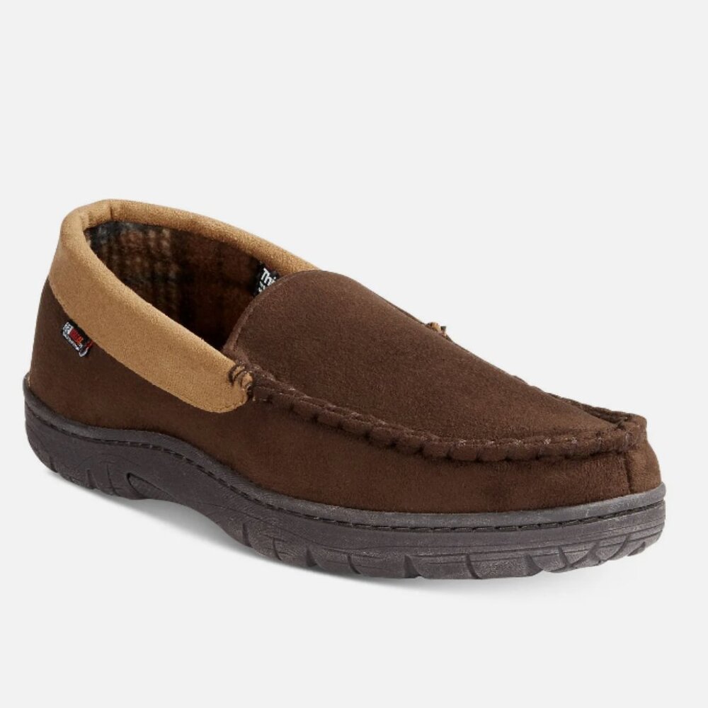 32 Degrees Heat Mens Brown Faux Suede Loafer Slippers Shoes L 9.5 - 10.5